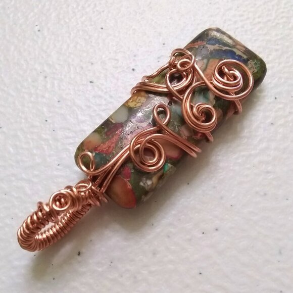 Artisan Jewelry - Artisan Multicolor Stone Necklace with Copper Wire Wrap